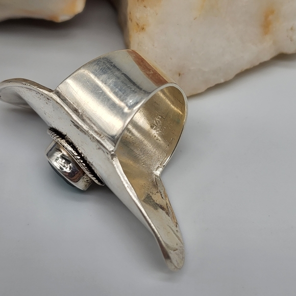 Clear Genuine Spinel Quartz Ocean Blue Stone Silver Ring - Picture 2 of 7